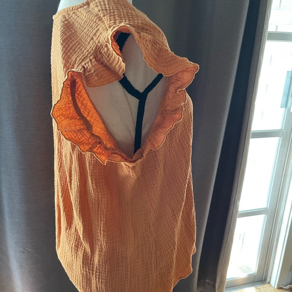 Women's Orange Ruffle Sleeve Top - Picture 4 of 6